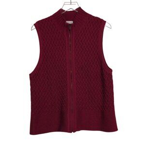 Coldwater Creek Cable Knit Sweater Vest Womens Size XL Red Diamond Knit Full Zip